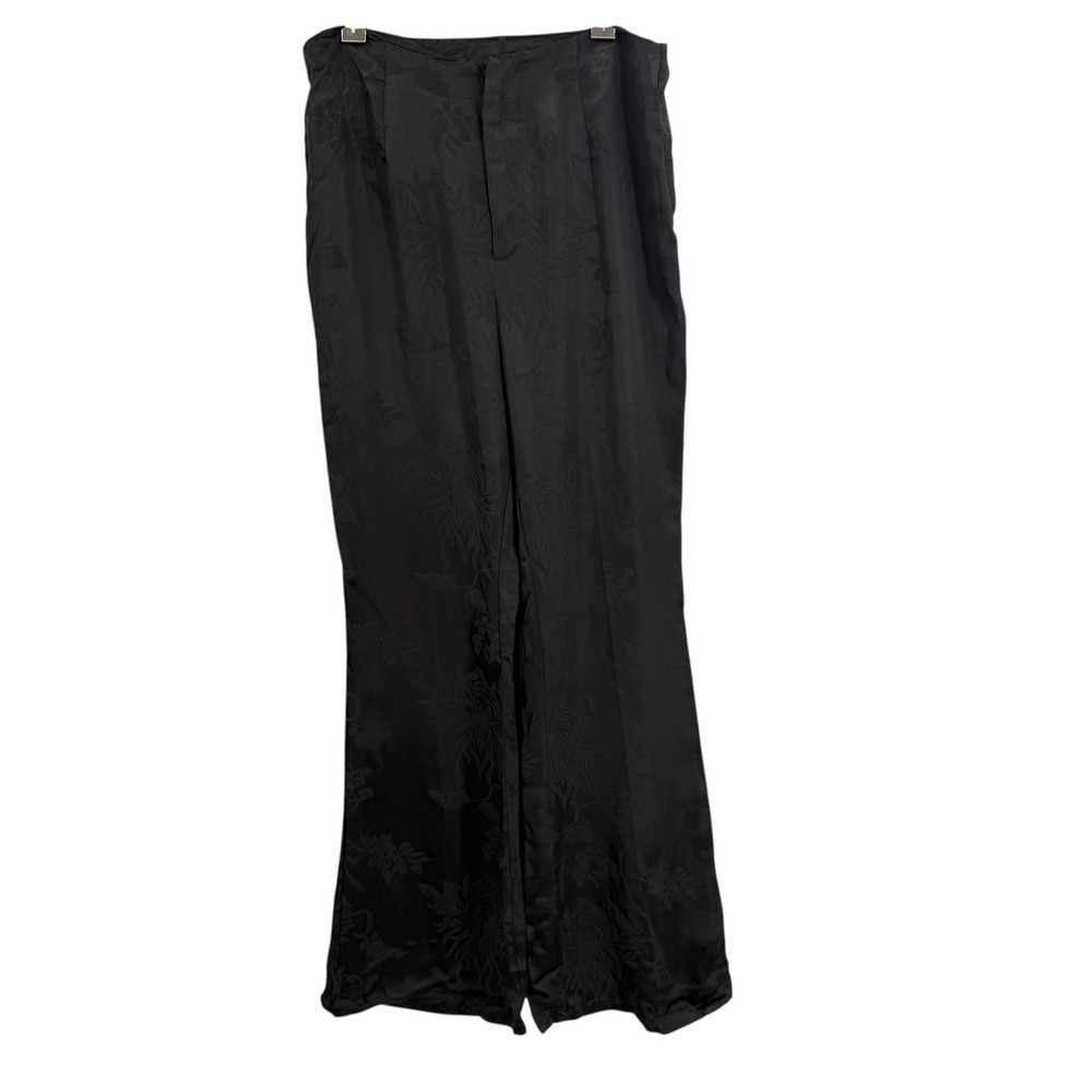 VRG GRL‎ Dress Pants Size 8 Black Floral Jacquard Tencel Linen Blend High Rise